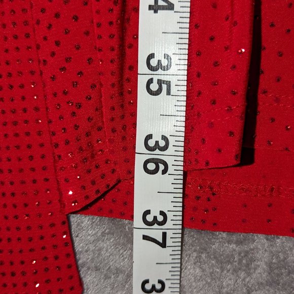 Calvin Klein red sequin scoop neck split bell sleeve red belted dress - Picture 12 of 16